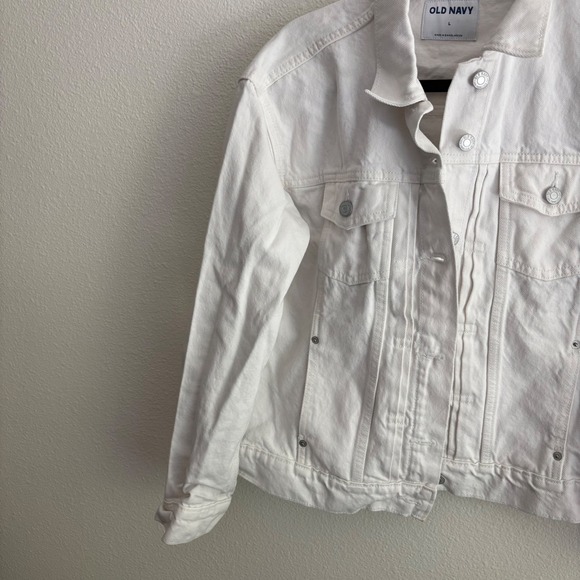 Old Navy‎ White Denim Jacket Womens Size L Button Front Long Sleeve Jean Coat - Picture 4 of 9
